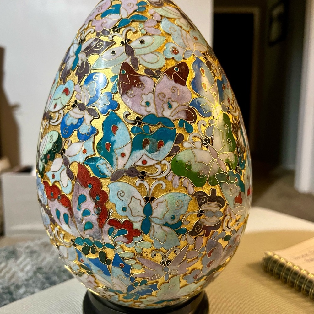 Colorful Cloisonné Egg with Butterfly Design